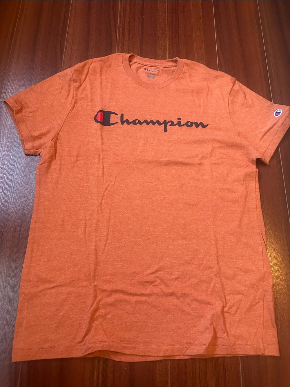 Champion Orange Script Logo Short Sleeve Tee